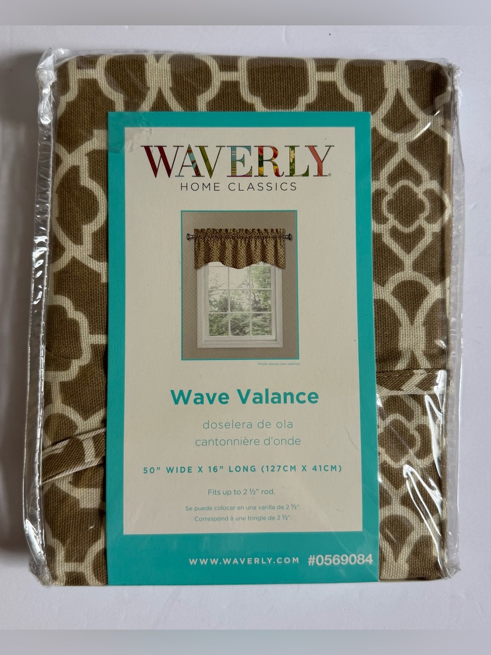 Waverly Lovely Lattice Cafe Wave Valance Curtain Brown Tan Geometric NWT
